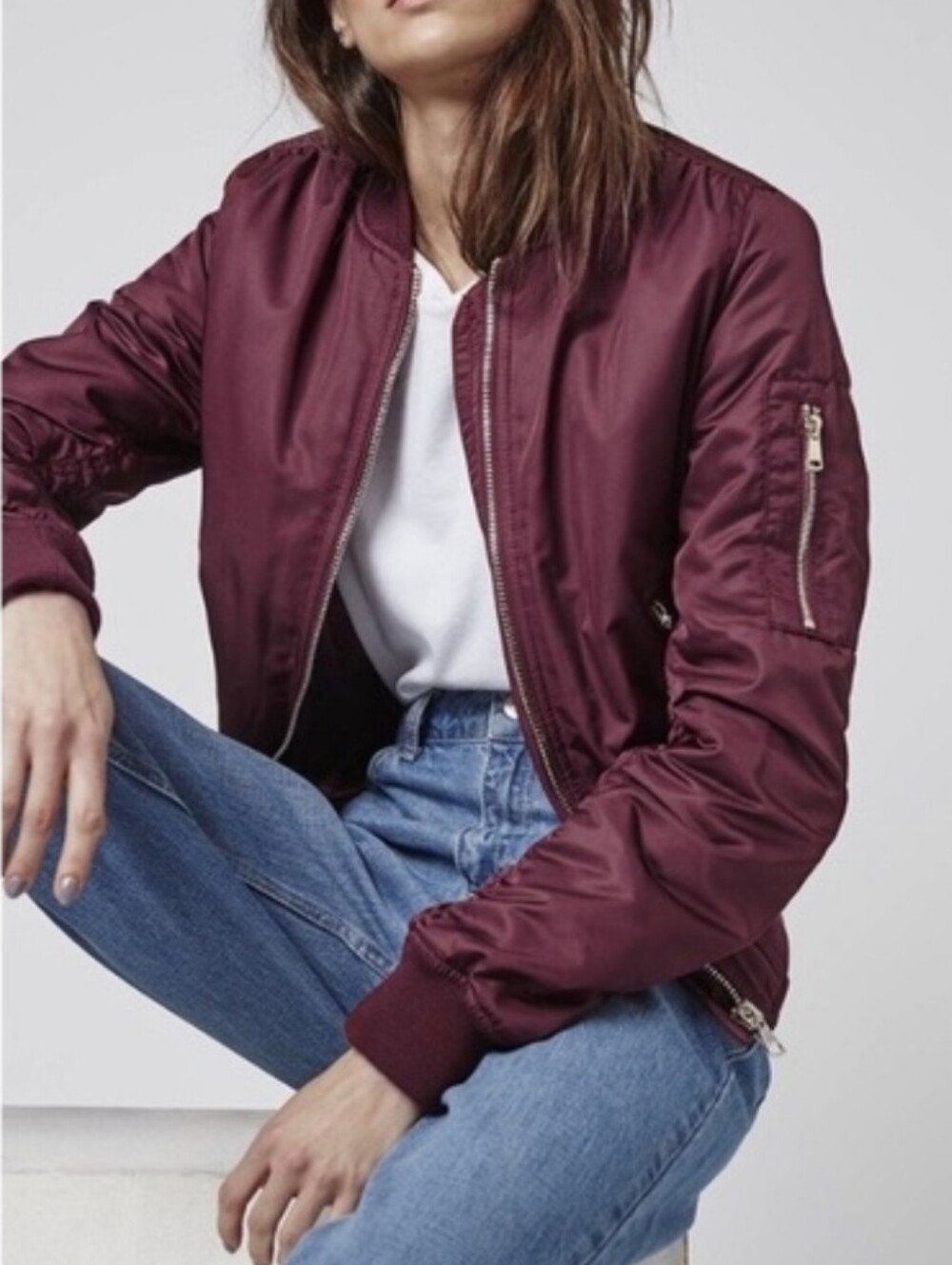GAP Satin Bomber Jacket Maroon Burgundy Wine Red Size M